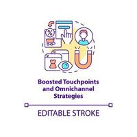 Boosted touchpoints and omnichannel strategies concept icon vector