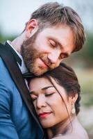 Bride and groom have romance time and happy together photo