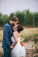 Bride and groom have romance time and happy together photo