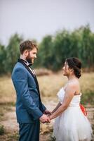 Bride and groom have romance time and happy together photo