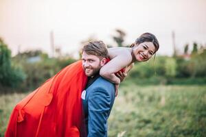 Bride and groom have romance time and happy together photo