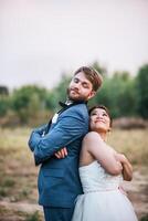 Bride and groom have romance time and happy together photo