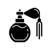 Vintage perfume with pump black glyph icon vector