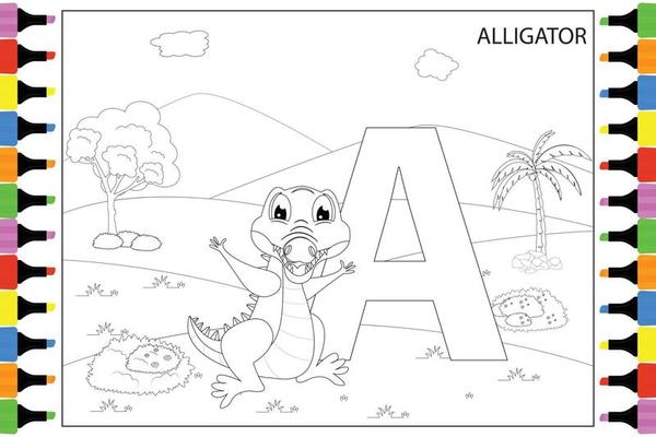 coloring Alligator animal cartoon for kids