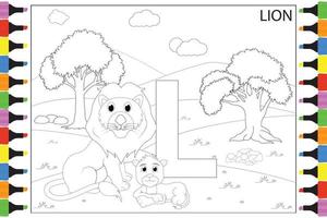 coloring Lion animal cartoon for kids vector