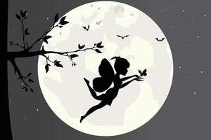 linda hada y silueta de la luna vector