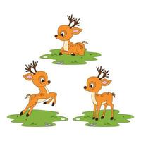cute deer animal cartoon set vector