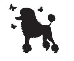 silhouette of a poodle with butterflies vector