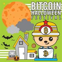 Ilustración de vector de edición especial de festival de halloween de dibujos animados de bitcoin - trazo de plantilla de fondo editable - evento empresarial