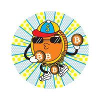 Dibujos animados de bitcoin con ilustración de vector de expresión de cara linda