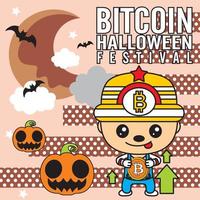 Ilustración de vector de edición especial de festival de halloween de dibujos animados de bitcoin - trazo de plantilla de fondo editable - evento empresarial