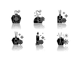 Aromatherapy drop shadow black glyph icons set vector