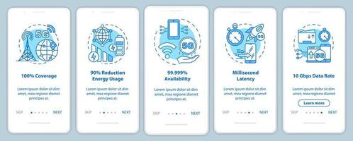 5G technologies onboarding mobile app page screen with linear concepts vector