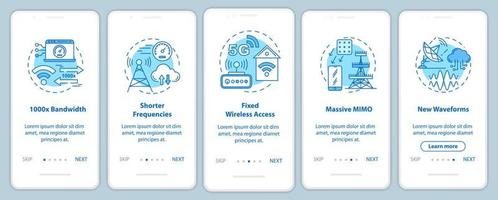 Pantalla de página de aplicación móvil de incorporación de tecnologías 5g con conceptos lineales vector