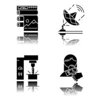 Industry types drop shadow black glyph icons set vector