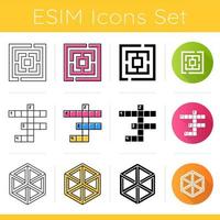 Puzzles and riddles icons set vector