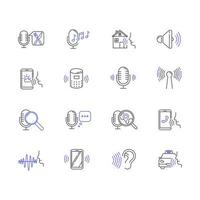 conjunto de iconos lineales de control de voz vector