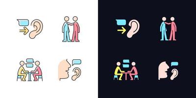 Verbal and nonverbal communication light and dark theme RGB color icons set vector