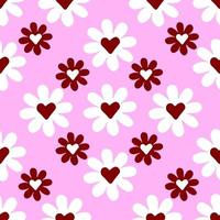 chamomile pattern with hearts on pink background. vector