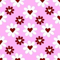 chamomile pattern with hearts on pink background. vector