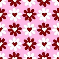chamomile pattern with hearts on pink background. vector
