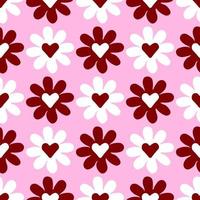 chamomile pattern with hearts on pink background. vector