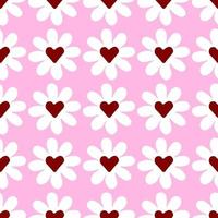 chamomile pattern with hearts on pink background. vector