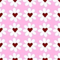 chamomile pattern with hearts on pink background. vector