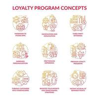 Loyalty program red gradient concept icons set vector