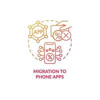 migración a aplicaciones de teléfono icono de concepto degradado rojo vector