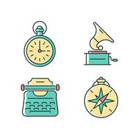 Old-fashioned items RGB color icons set vector