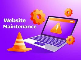 Website maintenance, update internet software, development webpages with laptop vector