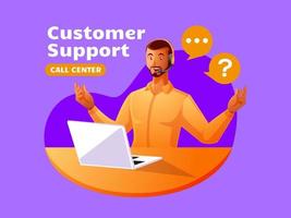 Black man customer support call center working to answer customer complaints vector