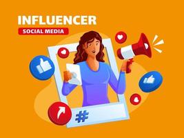 Black woman become a influencer follow social media with megaphone vector
