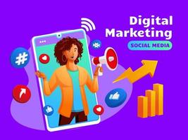 Digital Marketing Social Media with a black man and smartphone symbol vector