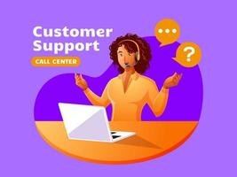 Black woman customer support call center working to answer customer complaints vector