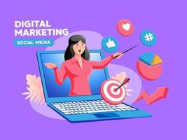 Digital Marketing Social Media with a woman and a laptop symbol vector