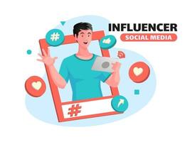 Influencer y promover el concepto de redes sociales. vector