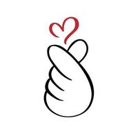 Sketch doodle of hand showing heart with fingers gesture mini love vector