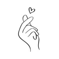 Sketch doodle of hand showing heart with fingers gesture mini love vector