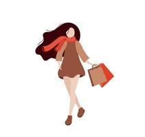Happy autumn caucasian white woman carrying shopping bags vector