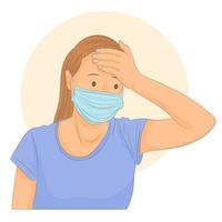 Mujer con máscara médica que sufre de una enfermedad vírica vector