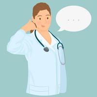 Female doctor taking a call from a patient during quarantine vector