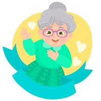 Funny grandmother smiling, with ribbon for message vector