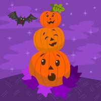 Pumpkins stacked on top of each other, Halloween night vector