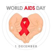 Hands holding red AIDS awareness ribbon vector