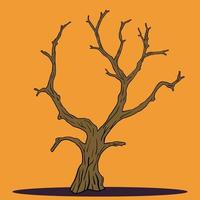 simplicidad halloween árbol muerto dibujo a mano alzada diseño plano. vector