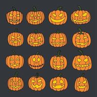 simplicidad colección de calabazas de halloween dibujo a mano alzada diseño plano. vector