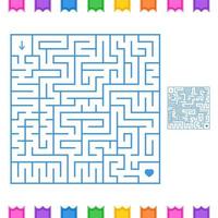 Abstract colored square maze. An interesting game for children and teenagers. Simple flat vector illustration isolated on white background. With the answer.