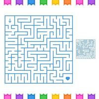 Abstract colored square maze. An interesting game for children and teenagers. Simple flat vector illustration isolated on white background. With the answer.